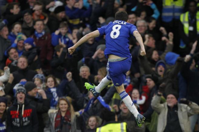 Oscar celebra el primer tanto del Chelsea.