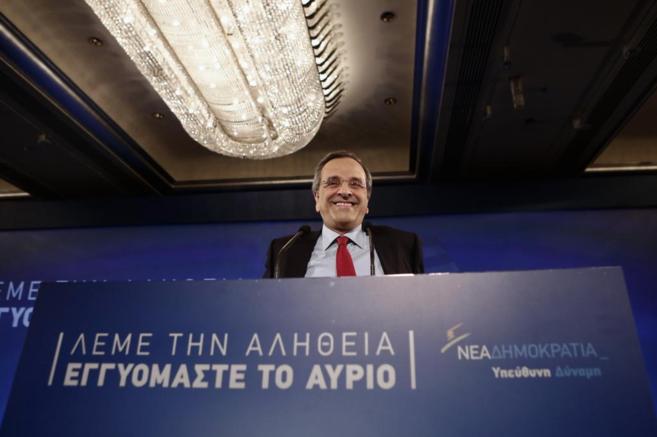 El primer ministro griego, Antonis Samaras, en un acto pre-electoral...