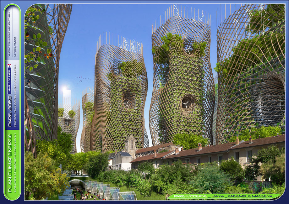 Imagen de las torres construidas con flora de bambú, una de las...