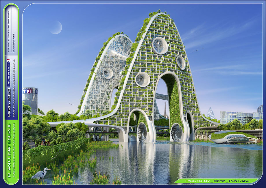 Imagen del diseño de un puente ecológico que alberga viviendas,...
