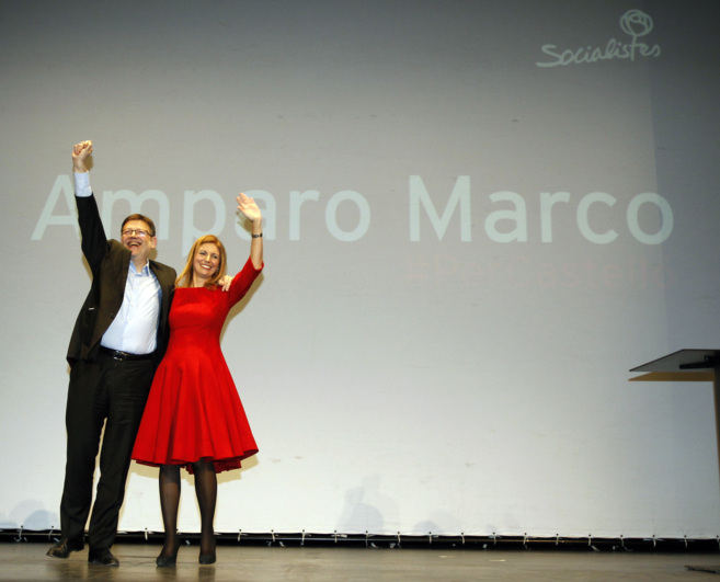 Ximo Puig y Amparo Marco, durante el acto de los socialistas en...