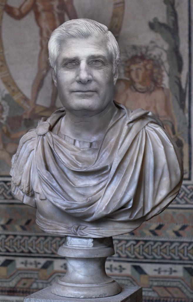 Fotomontaje del futuro duque de Alba en un busto estilo emperador...