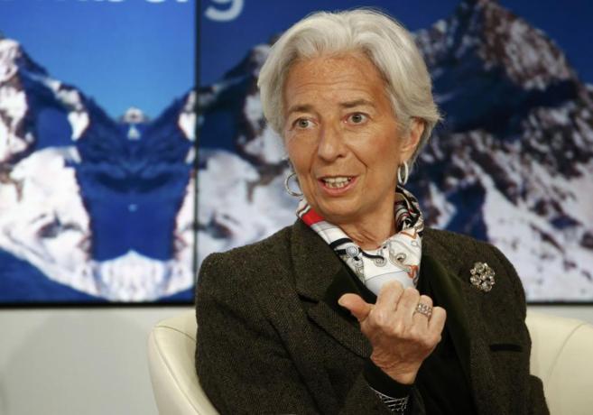Christine Lagarde, directora del FMI, en el debate de hoy en Davos