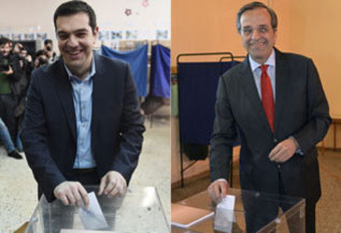 Tsipras y Samaras votando esta maana.