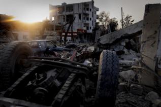 Una calle de Kobane en ruinas.