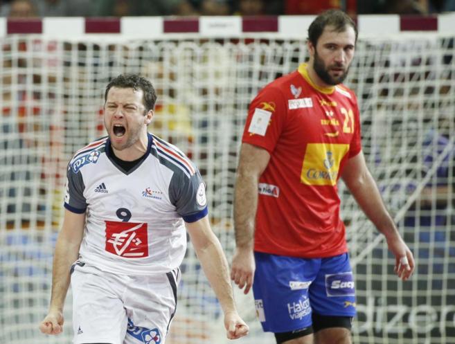 El francs Joli celebra un gol en la semifinal contra Espaa.