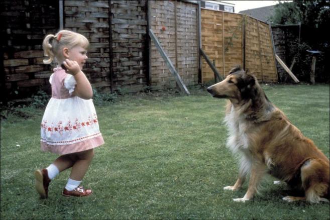 Louse Brown, el primer 'beb probeta', jugando con su perro en 1981,...