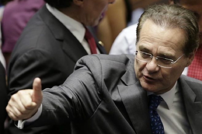 Renn Calheiros, reelegido presidente del Senado Brasileo, durante...