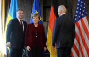 Poroshenko, Merkel y Biden, reunidos hoy.