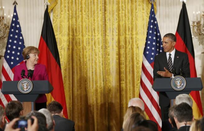 Barack Obama y Angela Merkel durante la rueda de prensa.