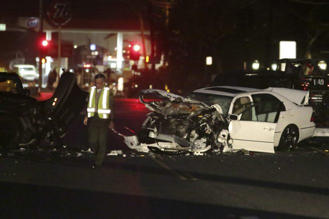 Escena del accidente de Bruce Jenner en Malib.