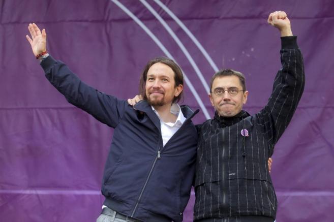 Pablo Iglesias y Juan Carlos Monedero, en la Marcha del Cambio.