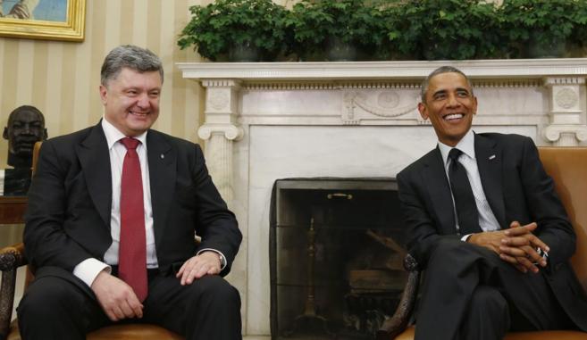 Barack Obama y Petro Poroshenko en su ltima reunin en Washington...