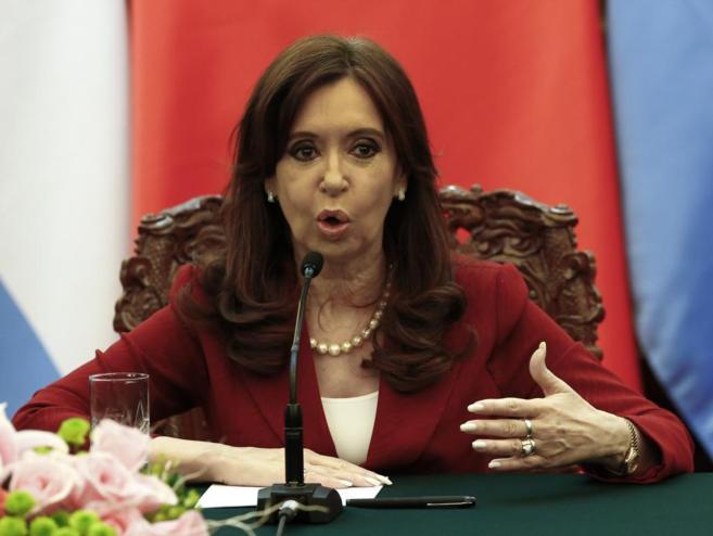 La presidenta argentina, en rueda de prensa durante su reciente visita...