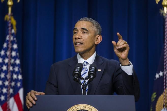 Barack Obama, durante un momento de su discurso en la cumbre contra el...
