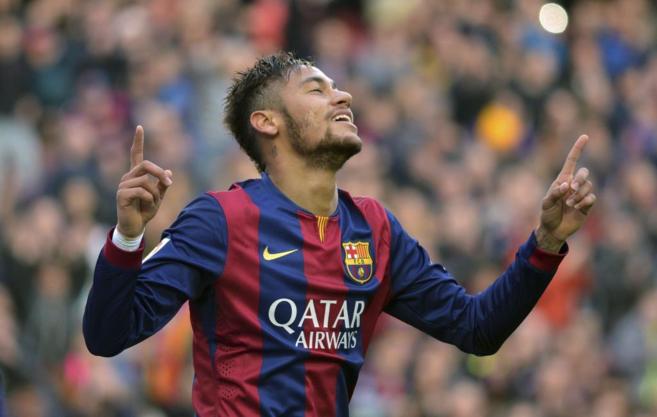 Neymar celebra un gol en el ltimo partido del Bara, ante el...