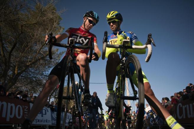 Froome y Contador, antes del inicio de la ltima etapa.