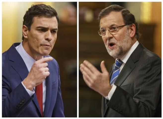 Pedro Snchez y Mariano Rajoy, en dos momentos del Debate sobre el...