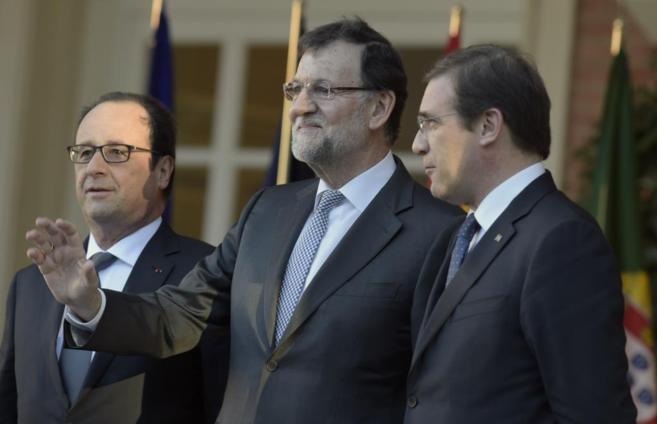 Hollande, Rajoy y Passos Coelho en la Moncloa.
