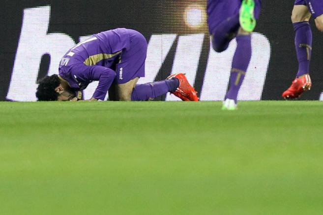 Salah celebra uno de sus dos goles.