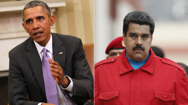 De izda. a dcha., Barack Obama y el presidente de Venezuela, Nicols...