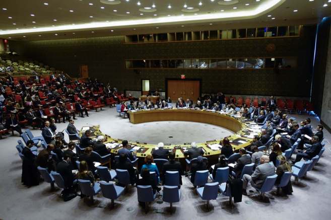 Miembros del Consejo de Seguridad de la ONU durante una reunin en la...
