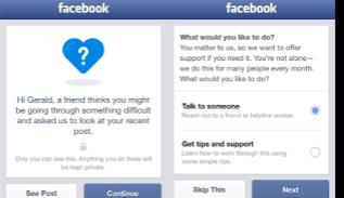 Mensajes que Facebook enva al posible suicida.
