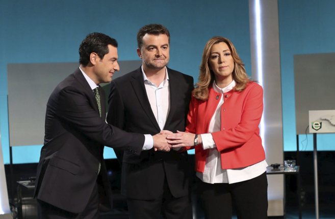 Moreno Bonilla, Antonio Mallo y Susana Daz, antes del debate.