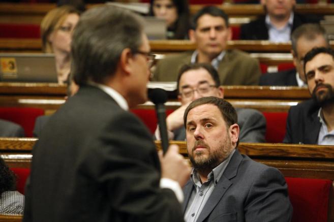 El president Artur Mas y Oriol Junqueras, durante la sesin de...