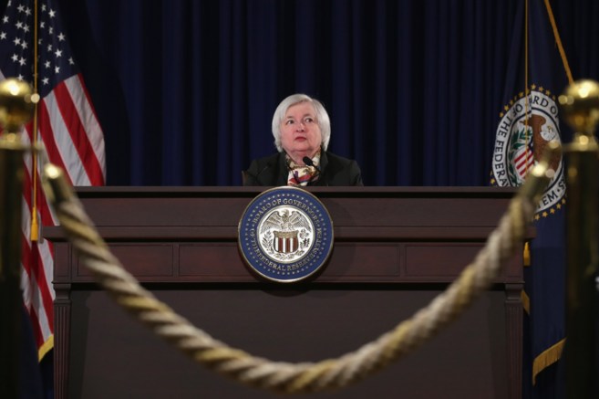 La presidenta de la Fed, Janet Yellen, en una conferencia tras la...