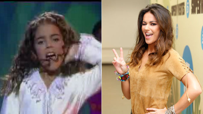 Lara lvarez, con 10 aos, imitando a Janet Jackson (i) y en la...