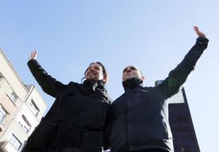 Pablo Iglesias y Luis Alegre, en un acto de Podemos en la Puerta del...