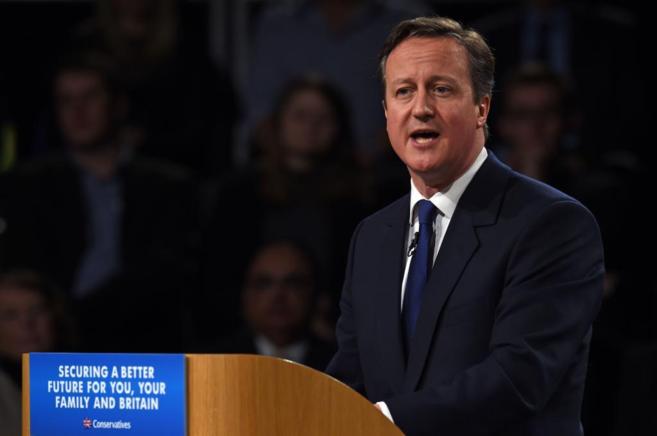 El primer ministro britnico, David Cameron,  durante un mitin del...