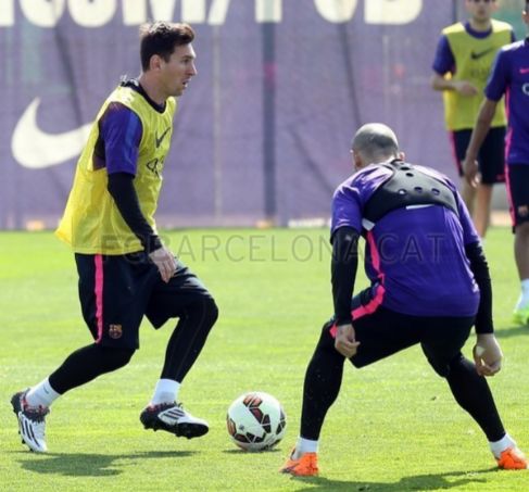 Messi, durante el entrenamiento del Barcelona.