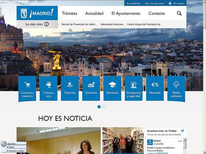 Pantallazo de la nueva web del Ayuntamiento de Madrid.