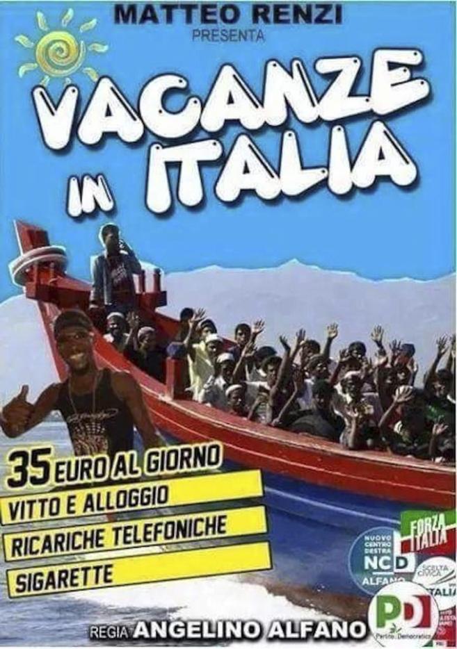 Cartel satírico de Forza Italia sobre los viajes a Italia de...
