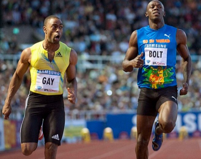 Tyson Gay y Usain Bolt en uno de sus enfrentamientos de hace aos