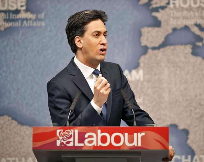 El candidato laborista, Ed Miliband, durante su discurso electoral de...