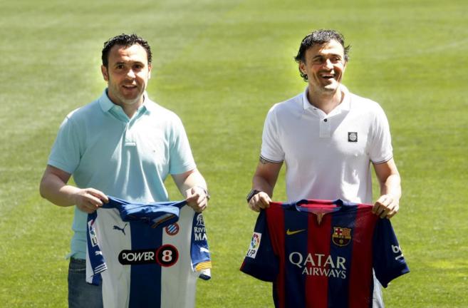 Sergio Gonzlez, entrenador del Espanyol, junto a Luis Enrique