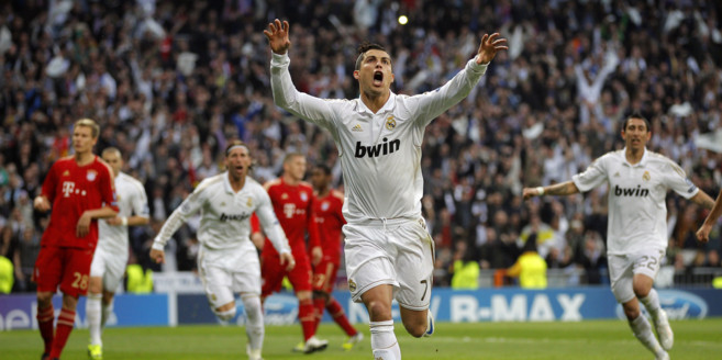 Ronaldo celebra el 1-0 en las semifinales frente al Bayern del curso...