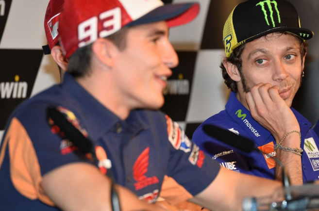 Valentino Rossi con Marc Mrquez, durante la rueda de prensa del GP...
