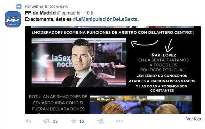 Tuit enviado por el PP de Madrid desde su cuenta oficial.