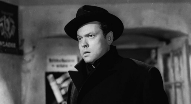 Fotograma de la pelcula de Reed, con Welles en primer plano.