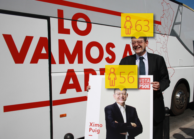 Ximo Puig, que tiene 56 aos, ha clavado su edad en el cartel aunque...