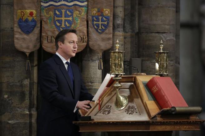 El primer ministro britnico, David Cameron, en una ceremonia en la...
