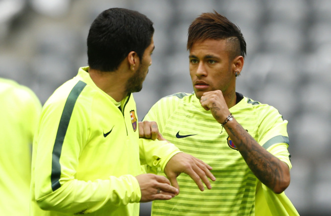Luis Surez y Neymar durante un entrenamiento.