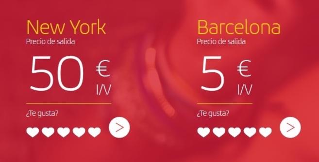 Captura de la nueva iniciativa de Iberia, que subasta vuelos.