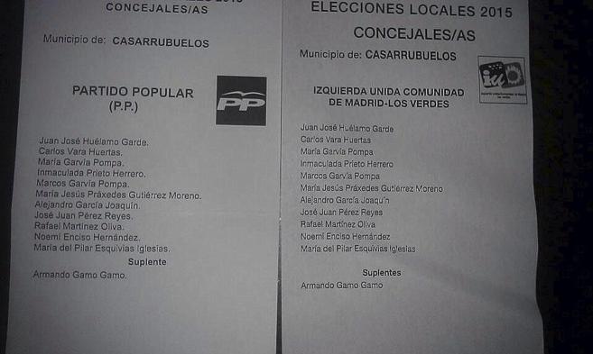 En la papeleta de IU de Casarrubuelos aparecen los candidatos del PP,...