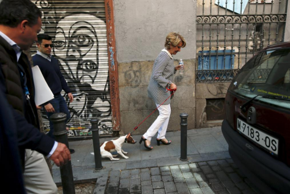 Aguirre ha acudido a votar acompaada por su perro 'Pecas'