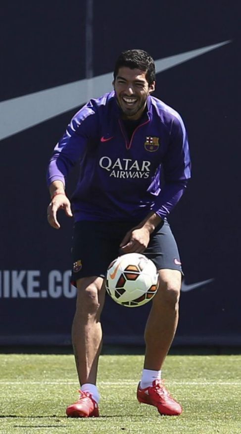 Luis Suárez durante un entrenamiento del Barcelona.